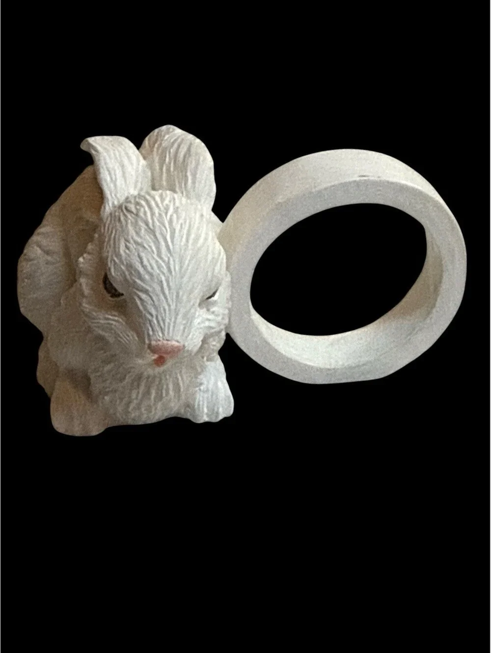 Spring Easter White Bunny Rabbit Napkin Ring Holders Resin Set of 4